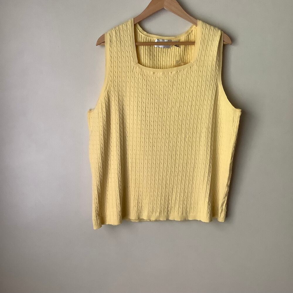 Vintage Chadwicks Cable Knit Sleeveless Square Neck Yellow Sweater Tank Plus 2XL